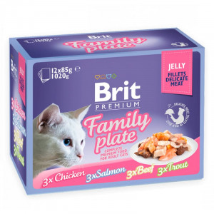BRIT PREMIUM FILLETS FAMILY PLATE JELLY konservi kaķiem želējā MIX 12x85g
